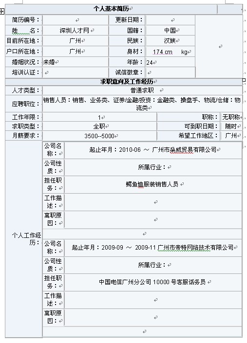 物流類相關個人簡歷表格下載
