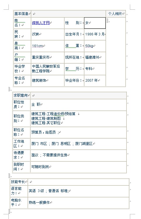 2011標準原創的個人簡歷模板下載