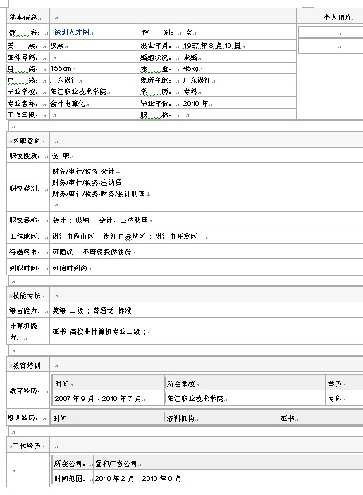 財務會計專用標準個人簡歷模板下載