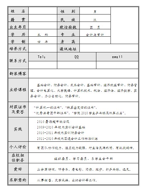 會計與審計個人簡歷表格