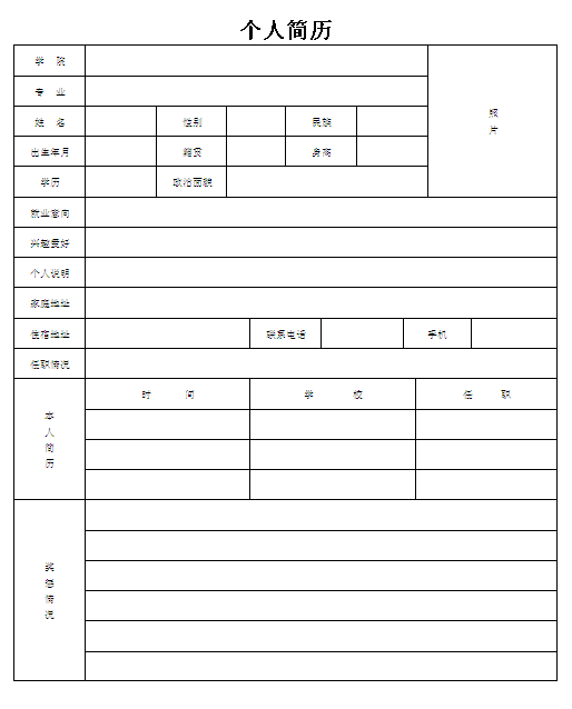 化藥系個人簡歷表格
