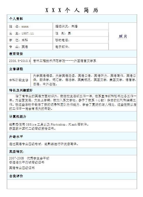 2014外語系個人簡歷表格