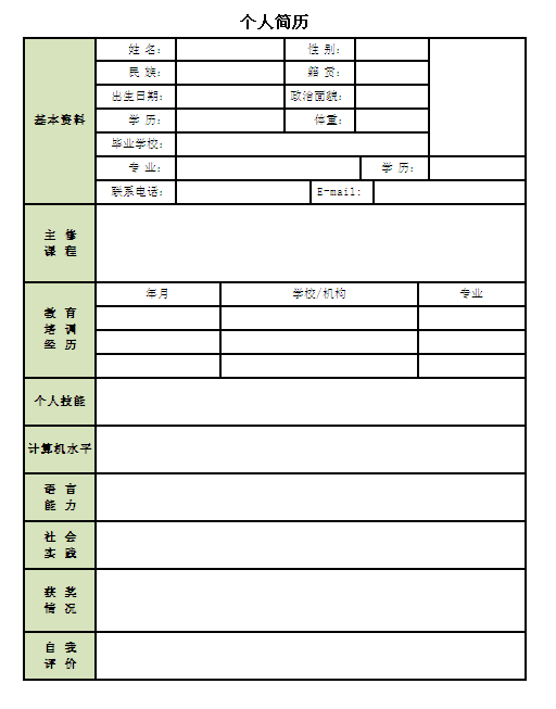 森林資源管理專業個人簡歷表格