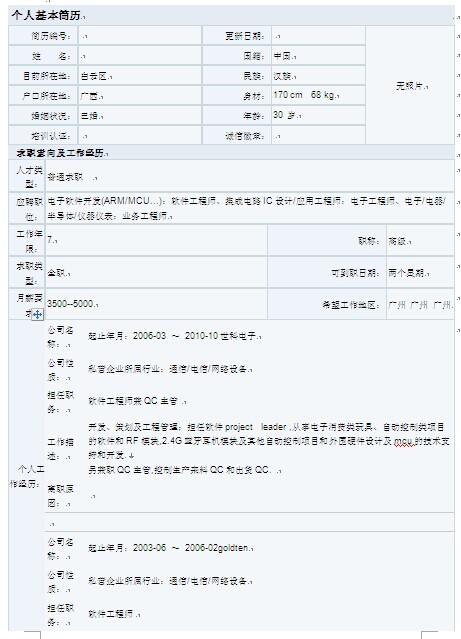 電子軟件開發個人簡歷表格