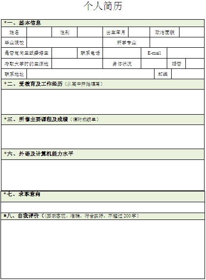 管理科學與工程專業個人簡歷表格