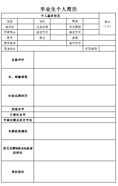 行政管理專業實習簡歷表格
