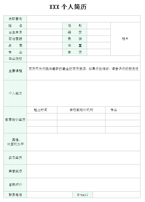 2014網絡推廣個人簡歷表格