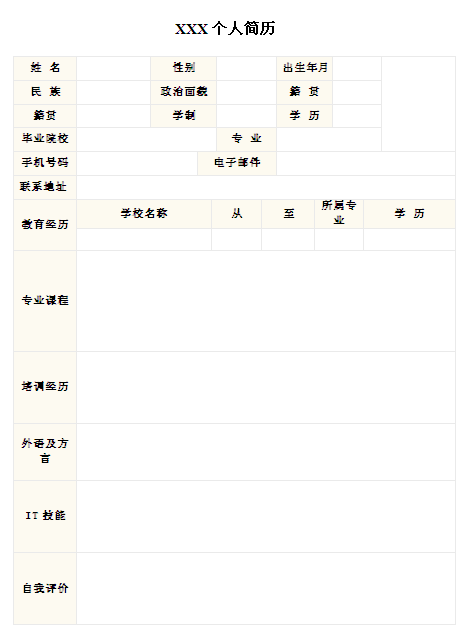2015應屆生實習簡歷表格