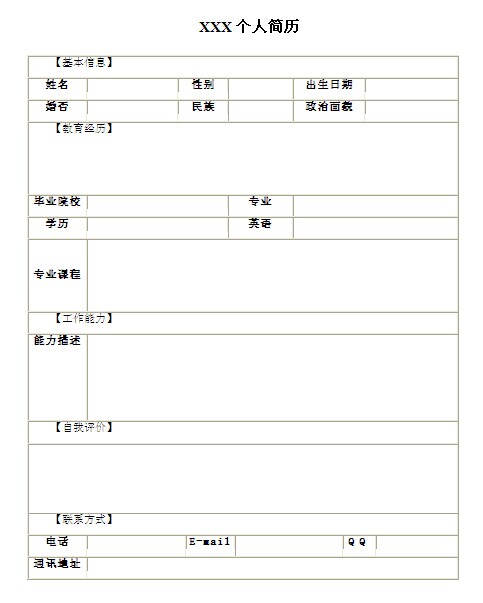 行政管理專業個人簡歷表格