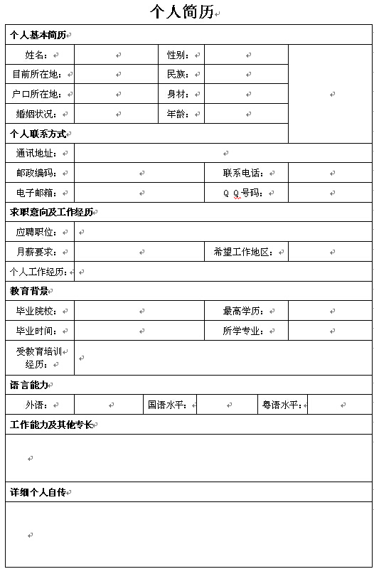 2014年求職者通用個人簡歷表格