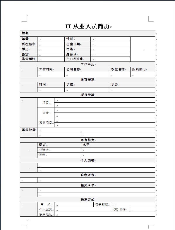 IT從業人員簡歷