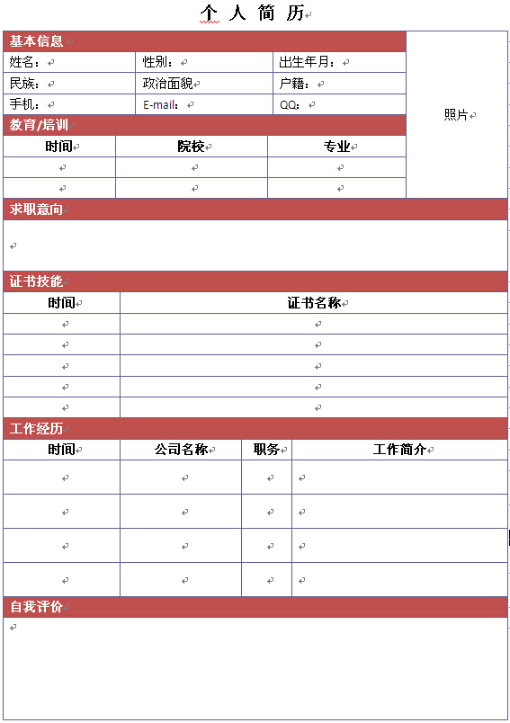 高端大氣word簡歷表格