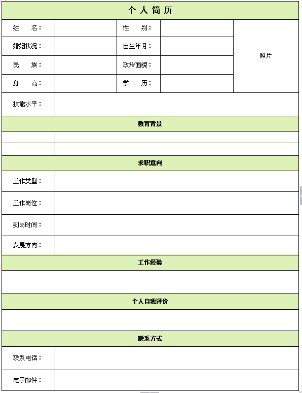 翻譯個人求職簡歷表格