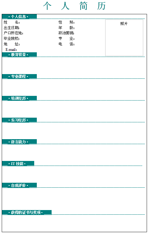 理財專員個人簡歷表格