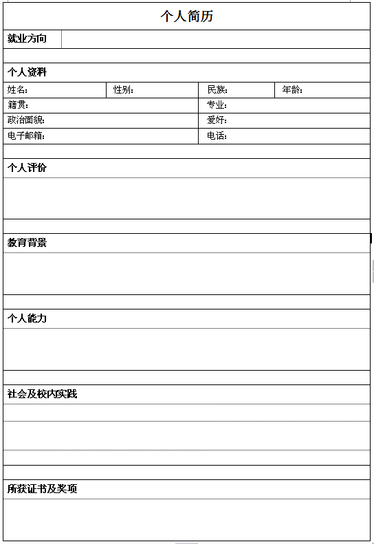?？飘厴I生個人求職簡歷表格