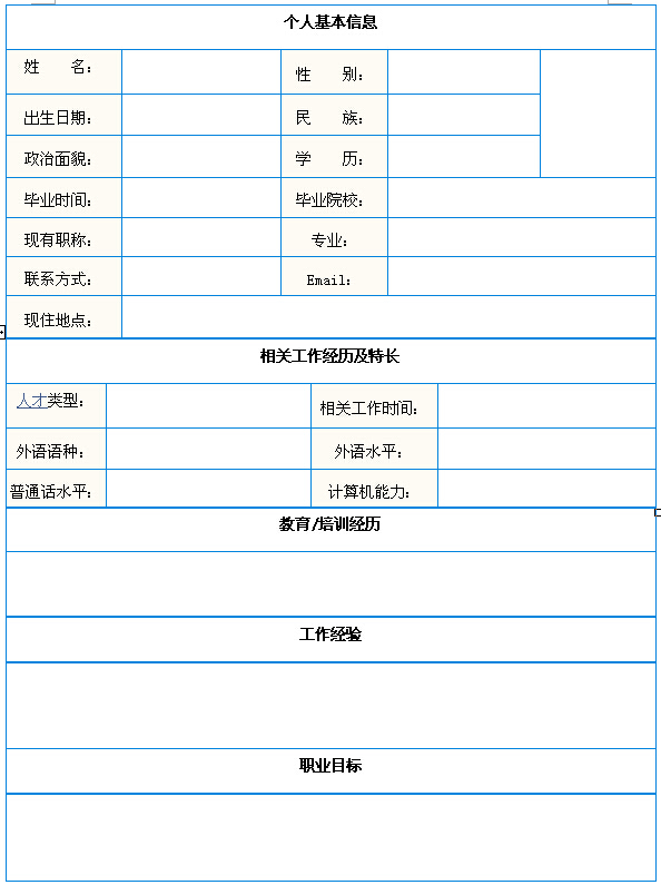 精美制作的個人簡歷表格
